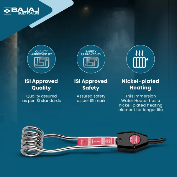 Bajaj 1500-Watt Immersion Heater Rod | Portable Heating Solution |【Silver】