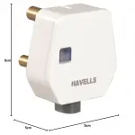 Havells - 16A 3Pin Flat Plugtop with Indicator, white (Model: AHLGWXW163-Pk1)