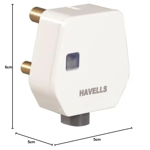 Havells - 16A 3Pin Flat Plugtop with Indicator, white (Model: AHLGWXW163-Pk1)