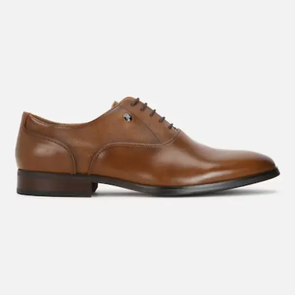 LOUIS PHILIPPE- Men Classic Plain Toe Oxford Leather Brown Lace Up Shoes