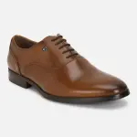 LOUIS PHILIPPE- Men Classic Plain Toe Oxford Leather Brown Lace Up Shoes