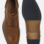 LOUIS PHILIPPE- Men Classic Plain Toe Oxford Leather Brown Lace Up Shoes