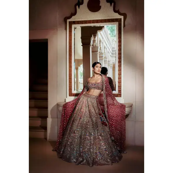 Anita Dongre-Avani Zardozi Silk Lehenga - Wine