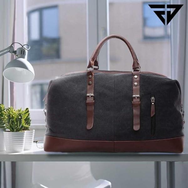 Fur Jaden-40L Canvas Weekender Travel Duffle Cabin Bag with Detachable Shoulder Strap (Black)