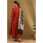 BIBA-Rust Embroidered Angrakha Festive Anarkali Suit Set