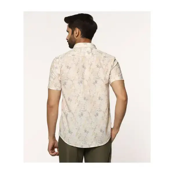 BLACKBERRYS-Linen Casual Half Sleeve Beige Printed Shirt - Gabin