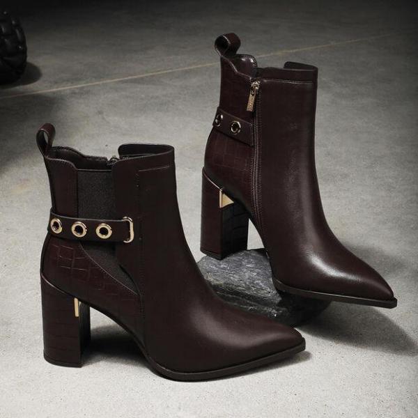 BATA-NINE WEST BROWN MID-CUT BOOTS FOR WOMEN