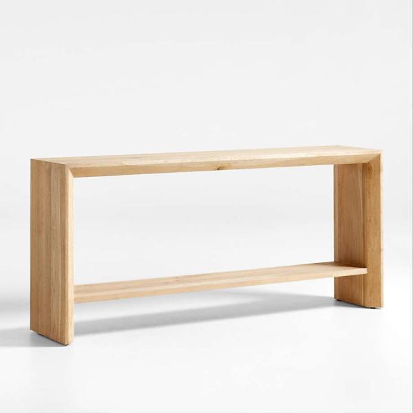 Crate&Barrel-Baja 72" Rectangular Natural Oak Wood Console Table with Shelf