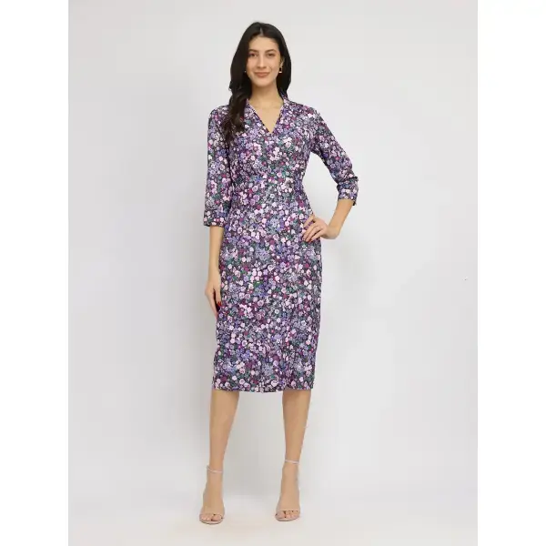 FableStreet-Floral Sheath Dress - Purple