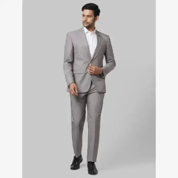 Raymond-Men Grey Checks Contemporary Fit Polyester Blend Suit
