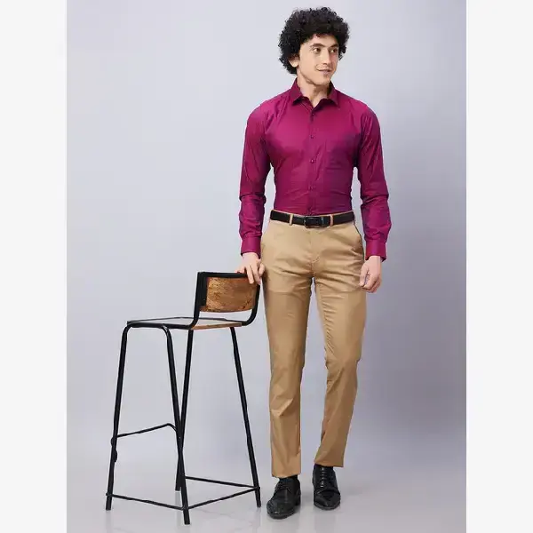 Raymond-Men Red Structure Slim Fit Cotton Shirt