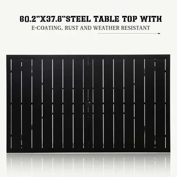 Overstock-60" x 37" Outdoor Patio Rectangular Metal Slatted Dining Table with Umbrella Hole for 6 Person