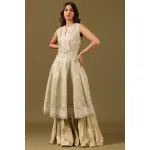 seasons-MUSTARD LIME GREEN SHARARA PANT SET AND A LONG KURTA TOP WITH ALL OVER PATTERNED EMBROIDERY PAIRED WITH A MATCHING DUPATTA AND CRYSTAL EMBELLISHMENTS.