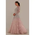 SEASONS-BABY PINK SHIMMERY TULLE GOWN WITH ILLUSION NECKLINE AND SILVER STONE AND MIRROR EMBELLISHMENTS