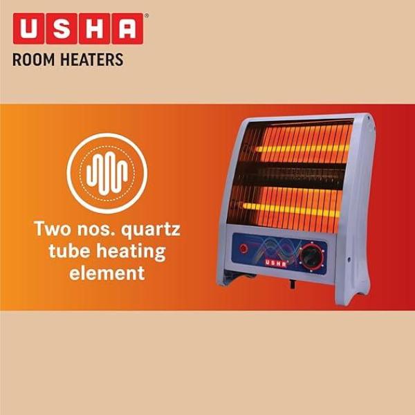 Usha-2 Rod 800 Watt Quartz Heater with Low Power Consumption and Tip Over Protection (4302, Grey)