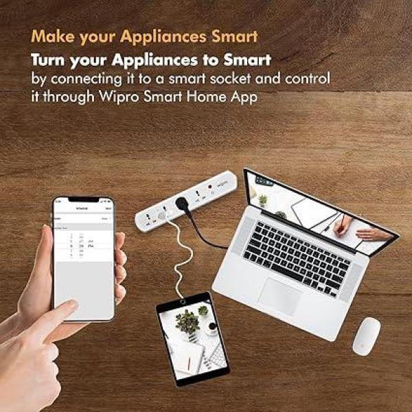 Wipro- Smart Extension with WiFi, 4-Socket Smart Extension Board with Alexa Support, 16 Amp Power Socket, Control Your Appliances from Anywhere, White (DSE2150), Pack of 1