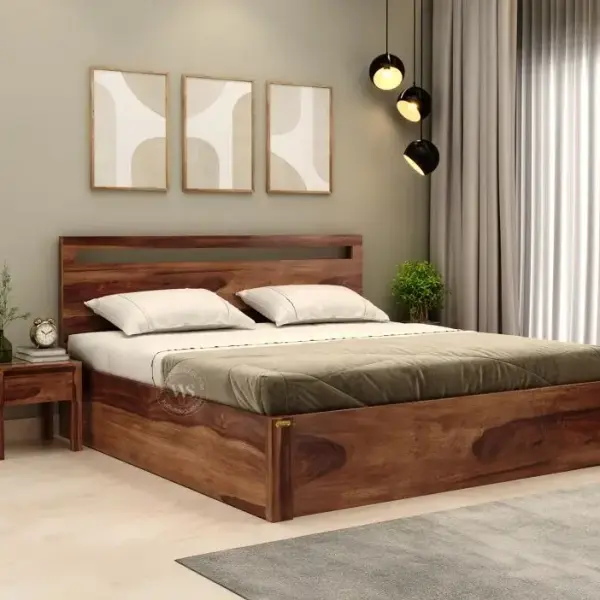 WoodenStrret-Bacon Sheesham Wood Hydraulic Bed With Storage