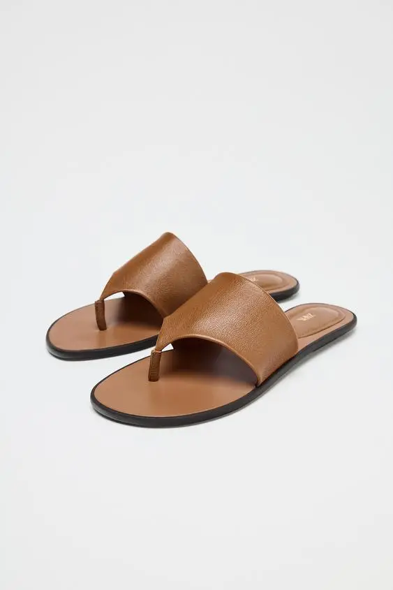 ZARA-FLAT LEATHER SANDALS